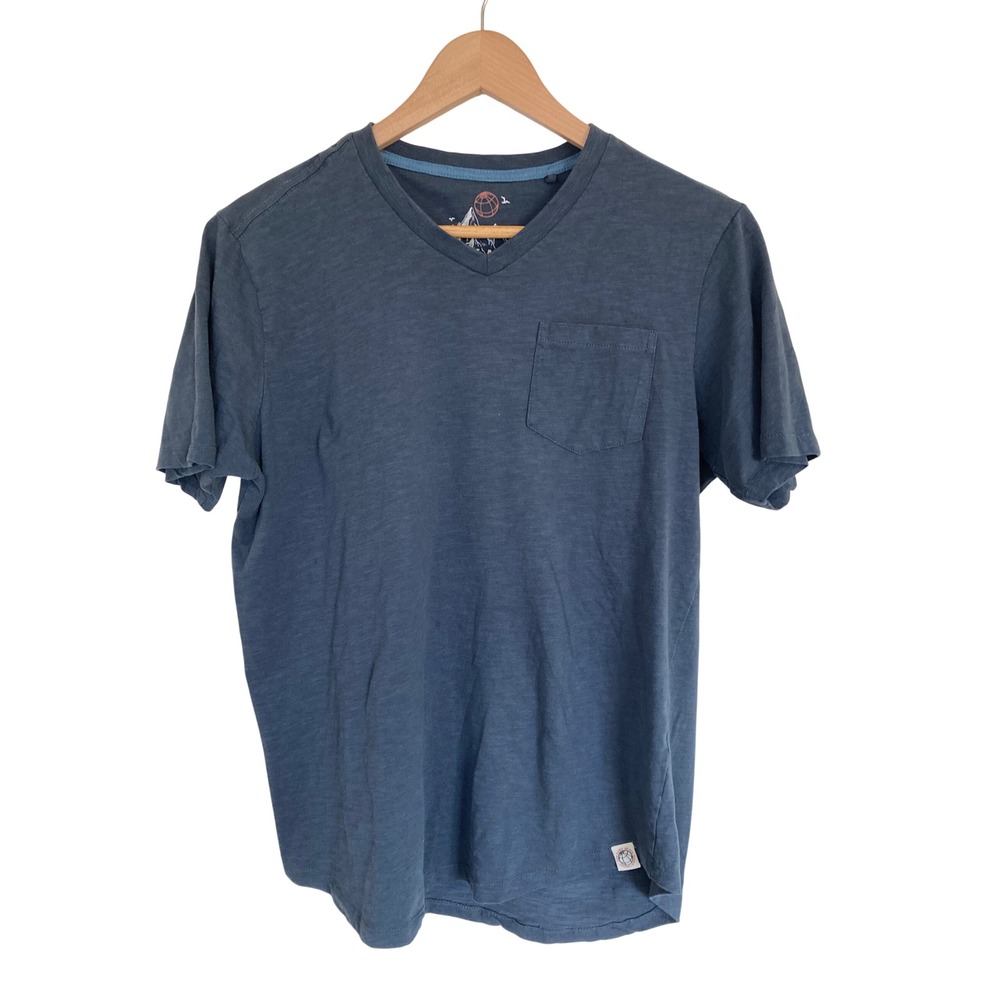 Free Planet Mens V-Neck Pocket T-Shirt Slate Blue Organic Cotton FT9M37DDMC M